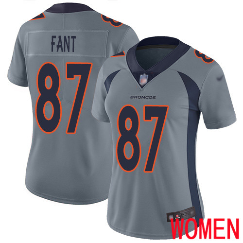 Women Denver Broncos #87 Noah Fant Limited Silver Inverted Legend Football NFL Jersey